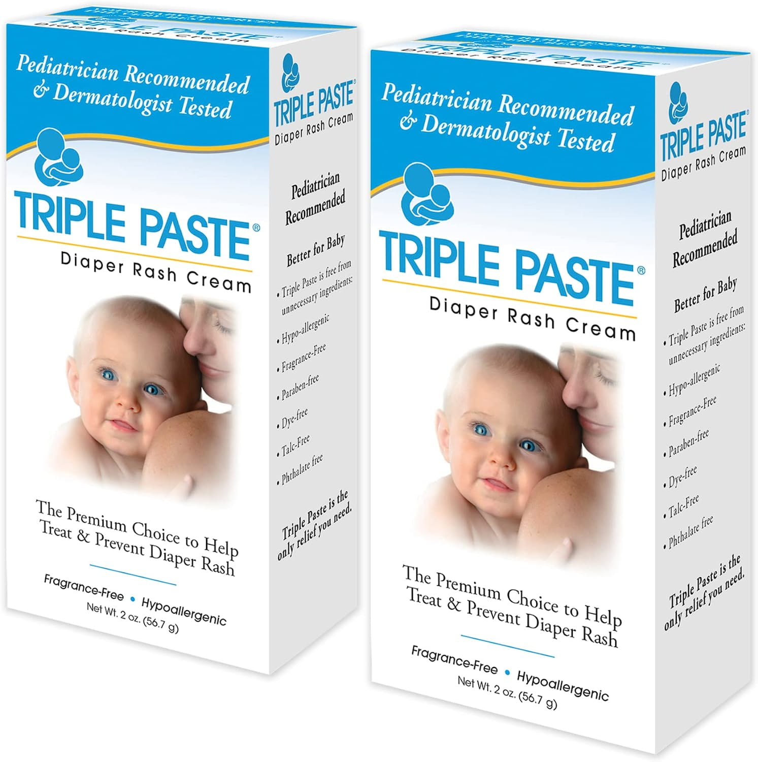 Triple Paste Diaper Rash Cream, Hypoallergenic Medicated Ointment for