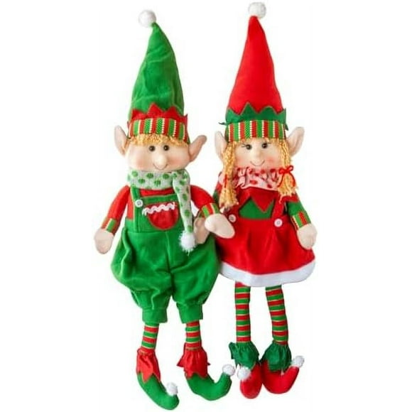 Queilt Elf Plush Christmas Stuffed Dolls, Set of 2 48cm Boy and Girl Elves Holiday Cute Plush Shelf Toys - Fun Kids Buddy Figurine Decorations, Christmas Winter Holiday Party Festive Decor and Gift Ex