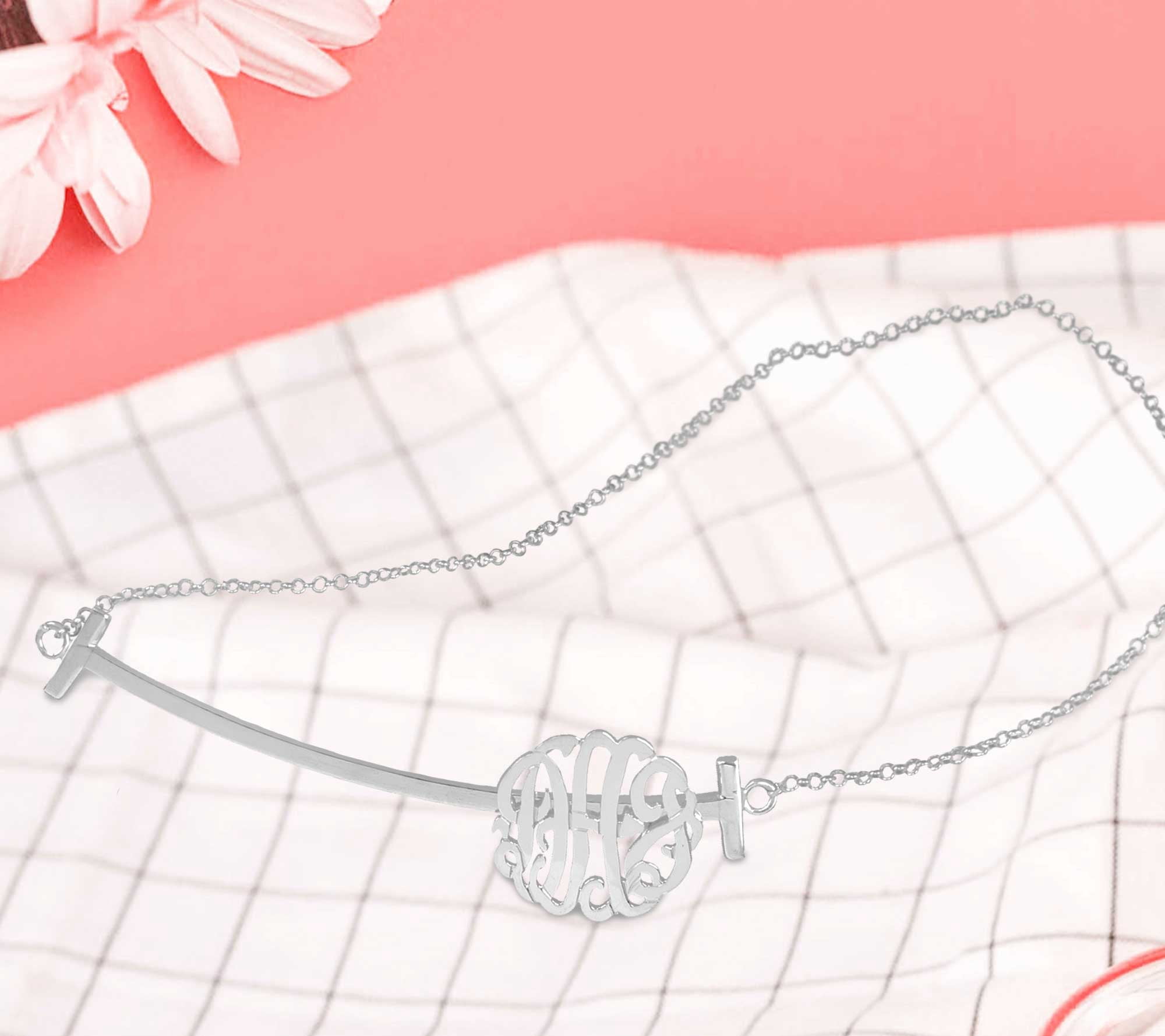Personalized Sliding Monogram Bar Necklace Sterling Silver or 14K Gold Plated Sterling Silver