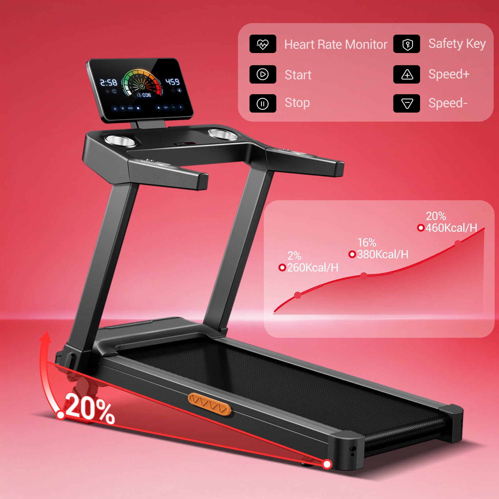 SONITU 20% Manual Incline Treadmill for Home, Foldable 3.5 HP Motor Running Machine, 400 lbs Capacity