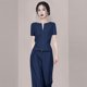 thumbnail image 1 of Ropa de mujer Estilo frío Ropa de mujer Traje de alta gama Verano Nueva moda Elegante Elegante Reductor de edad Slim-fit Negro Azul, 1 of 4