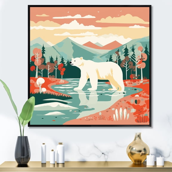 Designart "Polar Bear Whispers in the Mountains I" Animals Framed Wall Art - Traditional Green Bear Living Room Framed Canvas Art