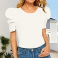 thumbnail image 2 of Delayuji Women's Short Puff Sleeve Women's Round Neck Short Puff Sleeve Blouse Tops Womens Tops Summer Puff Sleeve Tshirts White L Nylon,Spandex Short Sleeve Shirts for Women, 2 of 4