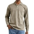 thumbnail image 2 of Zimjoy Breige Polo Shirts for Men Cotton Vintage Long Sleeve Shirts Casual V Neck Distressed Button Up Shirt Collared Lightweight Fall Shirt Muscle Gym, Khaki L, 2 of 4
