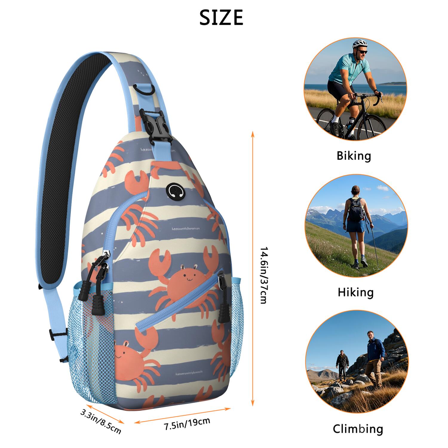 Travel Sling Bag Trendy Sling Backpack Marine Adorable Crab () Gym Sports Travel Hiking Daypack Backpack Purse for Women Men