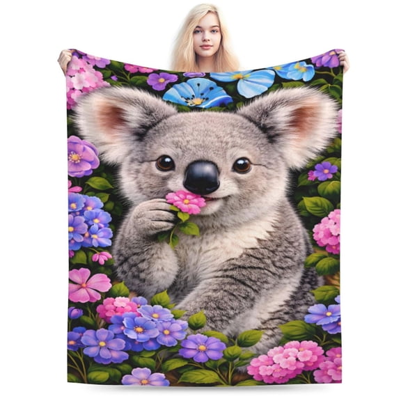 Cute Koala Floral Blanket Adorable Koala Flower Throw Blanket Soft Cozy Flannel Spring Easter Nature Home Decor Gift 50x40