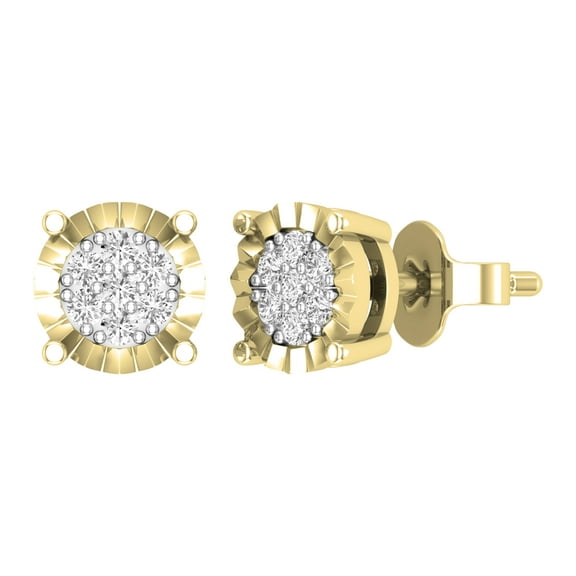 Dazzlingrock Collection Round White Diamond Illusion Style Pushback Stud Earring for Her (0.17 ctw, Color I-J, Clarity I1-I2) in 18K Yellow Gold