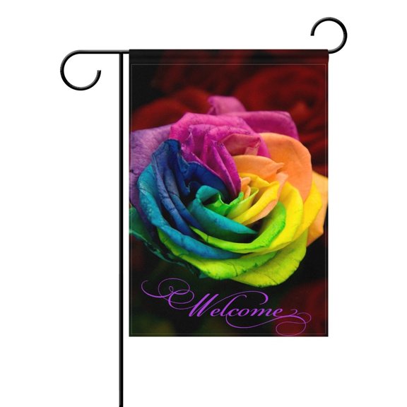 POPCreation Rainbow Rose Polyester Garden Flag12x18 inches Outdoor Flag Home Party Garden Decor