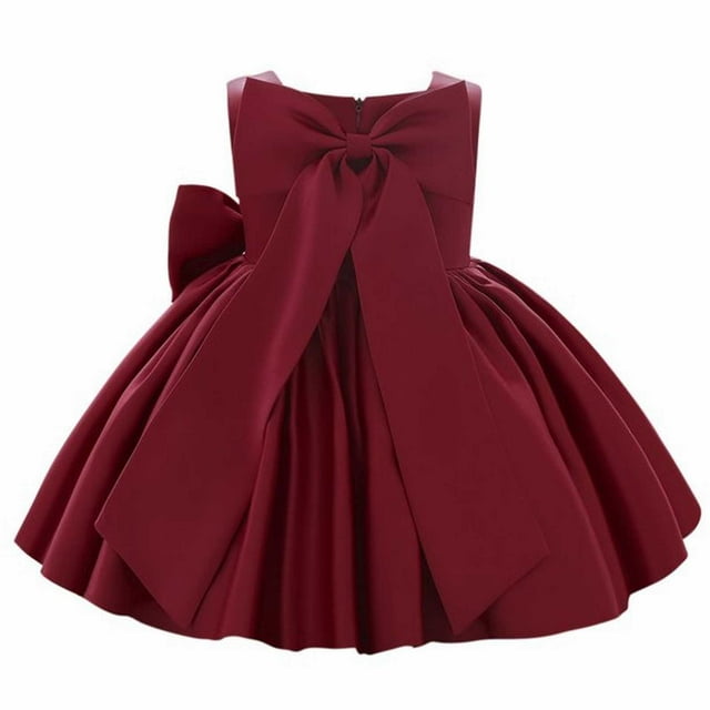 WEIYLL Robes pour Filles Nœud Tutu Enfants Bébé Mariage Demoiselle d'Honneur Formelle Tout-Petit Robe Rouge Unie 6-7 Ans