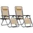thumbnail image 2 of Homall Outdoor Zero Gravity Chair Patio Recliner Chaise Lounge with Adjustable Headrest and Tray for Storage, Pack of 2,Beige, 2 of 7