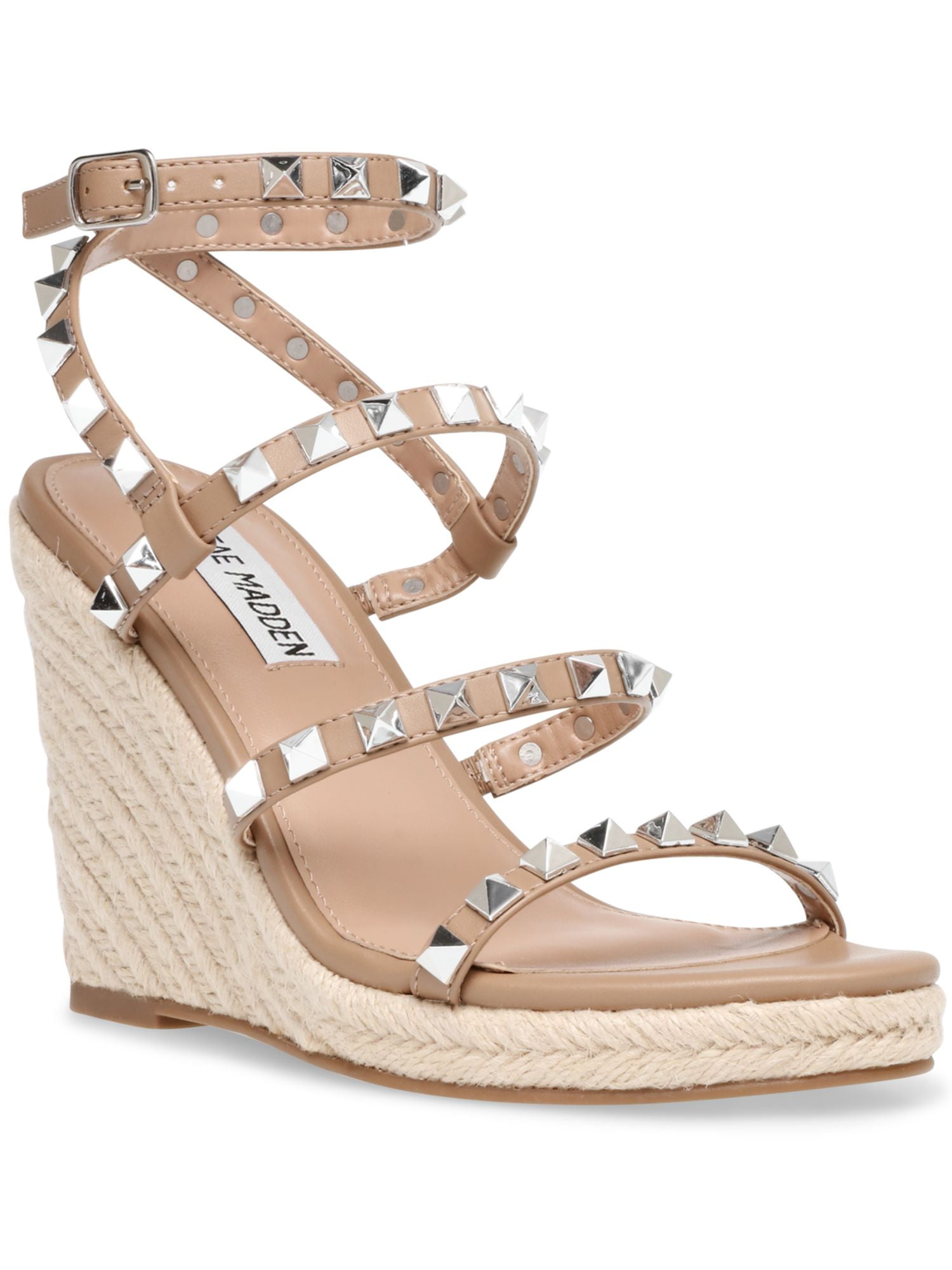 STEVE MADDEN Womens Tan Beige Studded Strappy Maici Round Toe Wedge Buckle  Espadrille Shoes 10 - Walmart.com