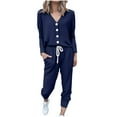 thumbnail image 2 of BVOFAR Two Piece Outfits for Women Lounge Sets Button Down V Neck Sweatshirt Sweatpants Sweatsuits Set with Pockets Casual Solid Color Tracksuits, 2 of 5