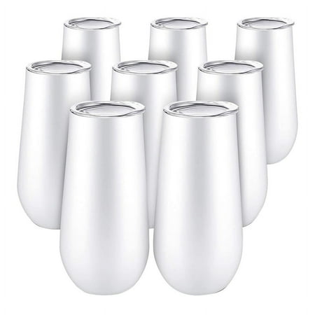 

8Packs Stemless Champagne Wine 6 OZ Double-Insulated Wine with Lids Cocktail Cups White