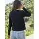 thumbnail image 4 of Solid Bow Ribbed T-shirt Women 2023 Spring Sexy V Neck Long Sleeve Tee Shirt Girl Simple Sweet Cute Casual Cotton Y2k Crop Tops, 4 of 5
