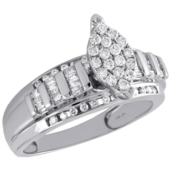 10K White Gold Round Diamond Marquise Cluster Ladies Engagement Ring 0.50 Ct.