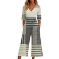 thumbnail image 2 of Baggy Jumpsuits For Women Summer Short Sleeve Overalls V Neck Loose Wide Leg Floral One Piece Rompers With Pockets Gray XL, 2 of 6