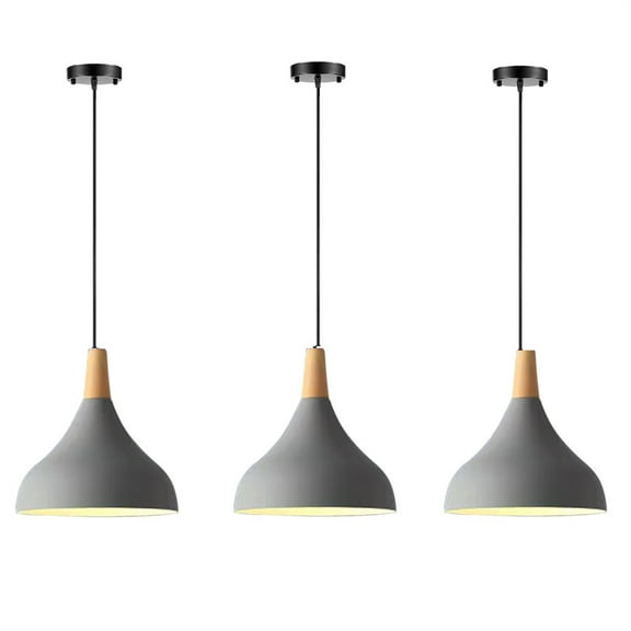JLOWCO 3 Light Pendant Lighting for Kitchen Island Farmhouse,led Hanging Over Dining Table Ceiling Lights for Kitchen,Vintage Gray Industrial Light Fixture (LED Bulb Include)