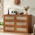 thumbnail image 3 of LELELINKY Boho 6 Drawer Wood Dresser Furniture, Double Tier Storage Cabinet for Bedroom & Living Room, Brown Finish, 3 of 7