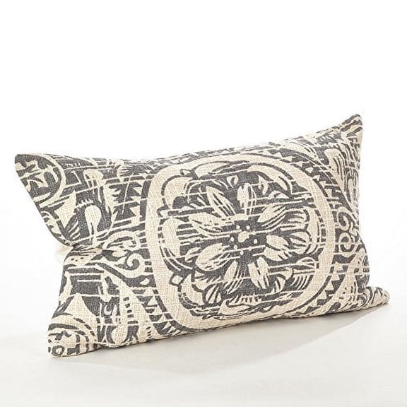 Montpellier Collection Floral Distressed Design Down Filled Cotton Throw Pillow - 2 Colors - 2 Sizes (14"x23", Grey)