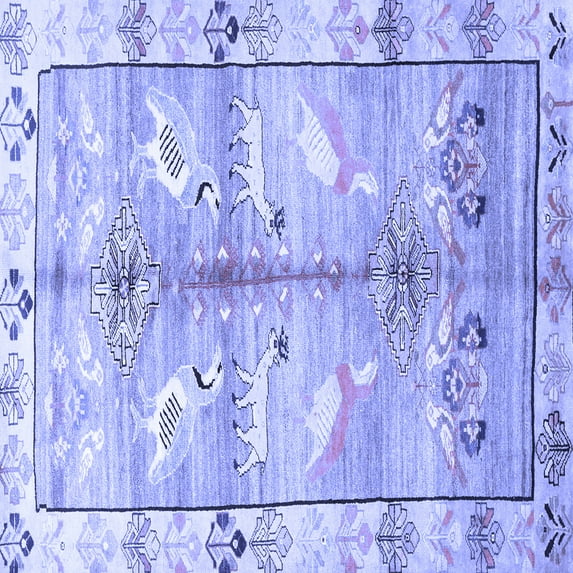 Ahgly Company Machine Washable Indoor Square Persian Blue Traditional Area Rugs, 5' Square