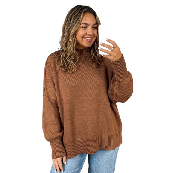 ZhiHiMeRi Women's Chestnut Oversized Sweater, Casual Mock Neck Knit 4X