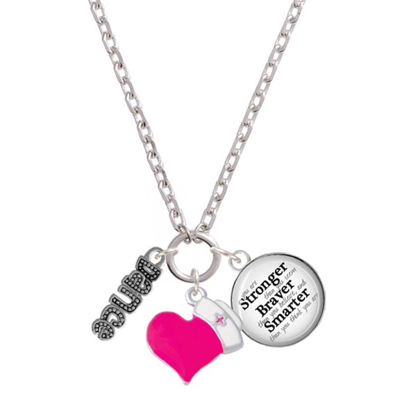 Delight Jewelry Silvertone Beaded ''Dance'' - Hot Pink Heart Nurse Strong Zoe Necklace