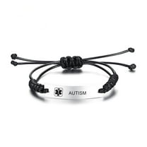 Adjustable Autism Medical Alert Bracelet - Stainless Steel Handmade Cord ICE Medic ID Health Alert Link Bracelets Wristband Medical Jewelry for Women Autism