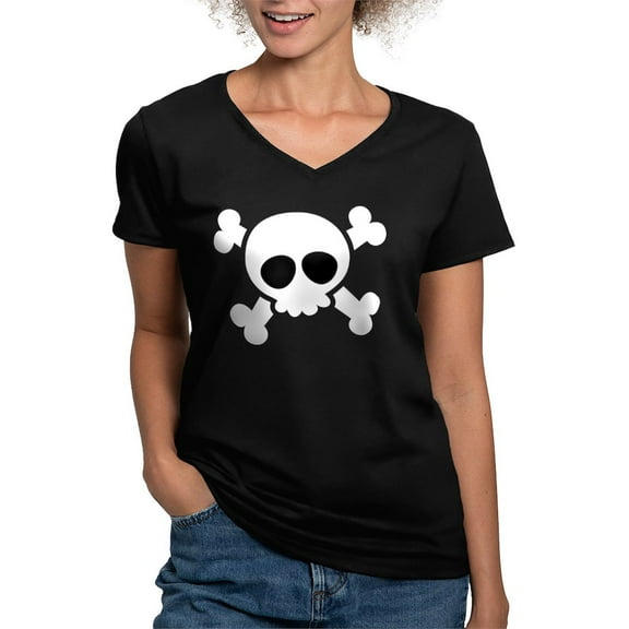 CafePress - Skull Halloween Matching Couples Women's V Neck Da - Women's V-Neck Dark T-Shirt