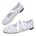 thumbnail image 4 of XUNKUSGA Ballet Flats Fashion Lace Mesh Embroidered Floral Dress Shoes Classic Round Toe Crisscross Strap Slip On Shoes Women Breathable Summer Womens Flats,White,7, 4 of 7