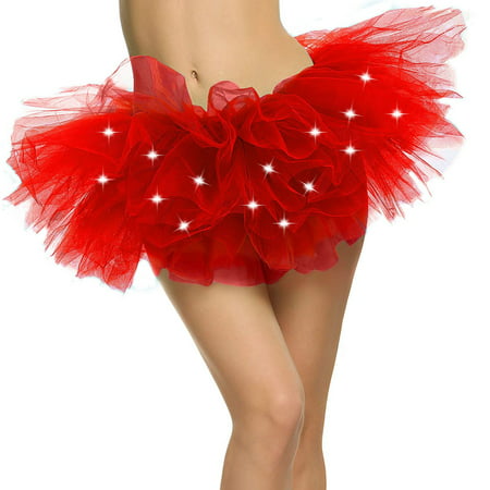 Women's Classic 5 Layered LED Light Up Tutu Skirt Party Costume, Red
