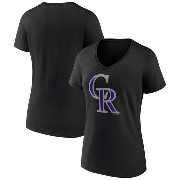 Women's Black Colorado Rockies Team Color Primary Logo V-Neck T-Shirt