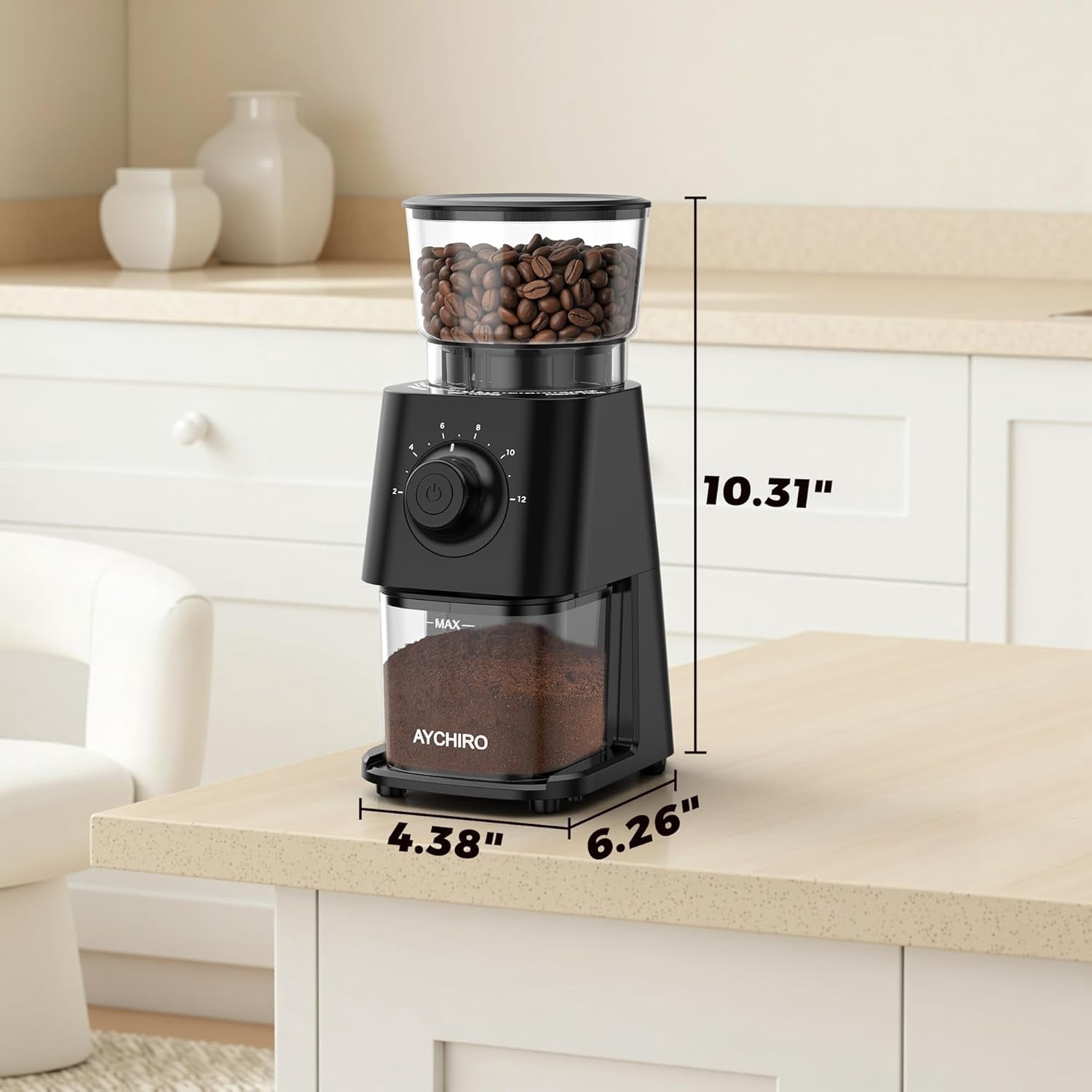 Electric Coffee Grinder with 30 Grind Settings for Espresso Drip & Americano, Black Burr Mill