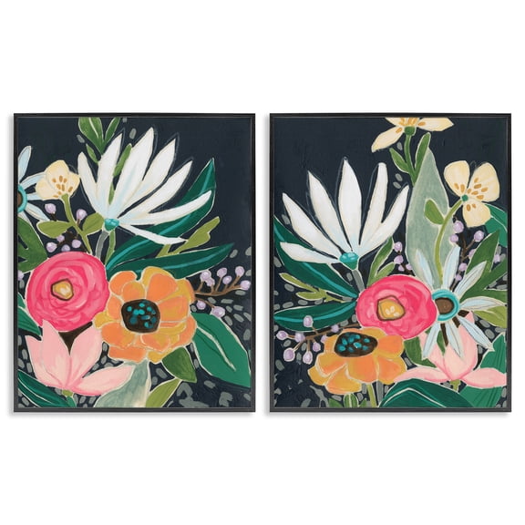 Stupell Industries Eclectic Abstract Tropical Whimsical Flower Petals Black 2pc Framed Giclee Art Set, 11 x 14 each, by June Erica Vess