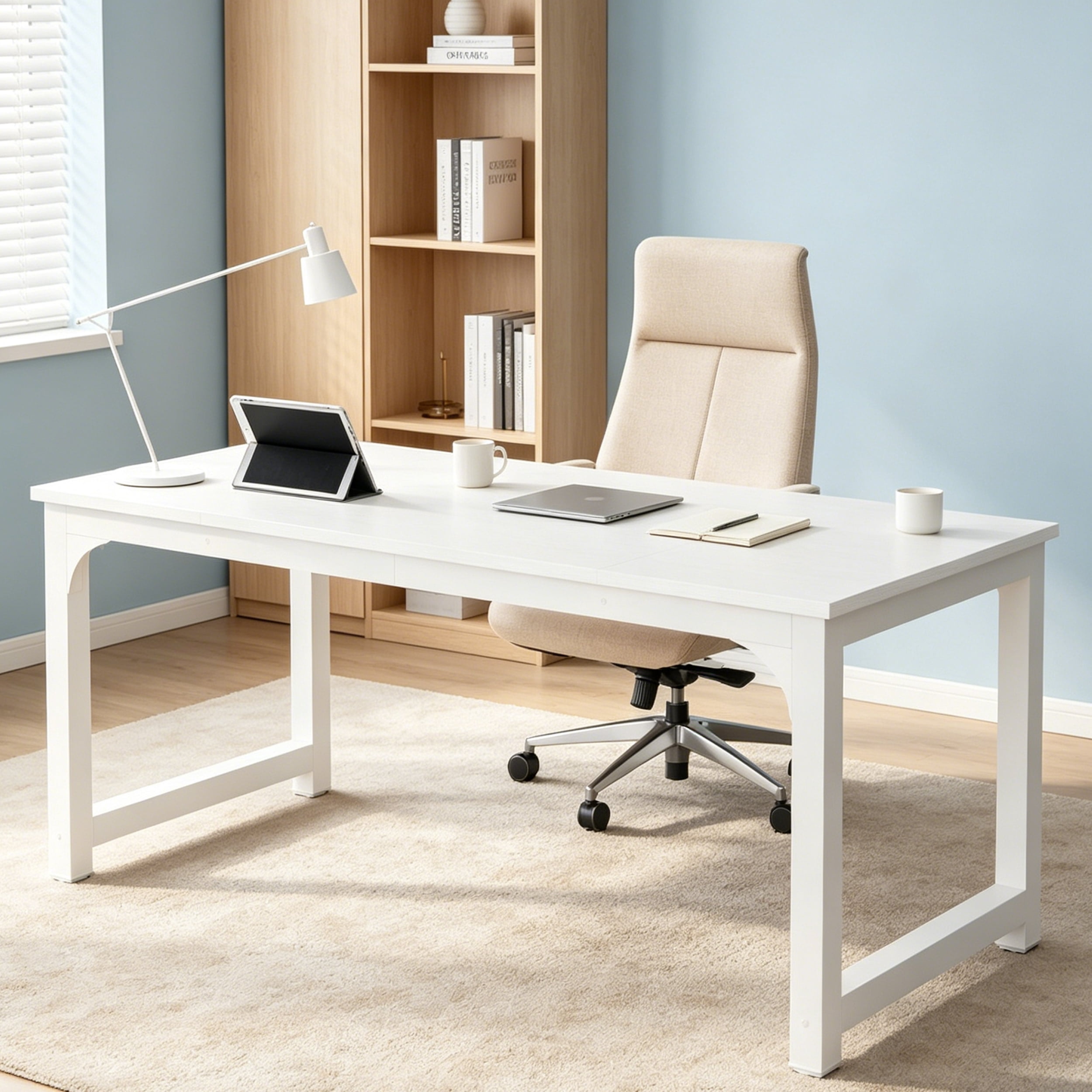 Fnova 63'' Executive Desk, Large Home Office Computer Desk with Thickened Metal Frame, Sturdy Writing Table, Multipurpose for Dining, Conference & Home Office