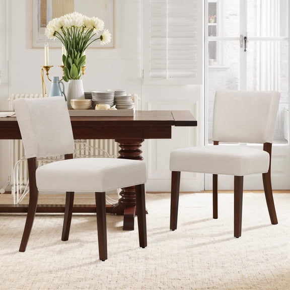 EOP Upholstered Dining Chairs Set of 2, Farmhouse Fabric Dining Room Chairs with Backrest , Modern Dining Side Chairs with Wooden Legs, Armless Kitchen Chairs, Beige