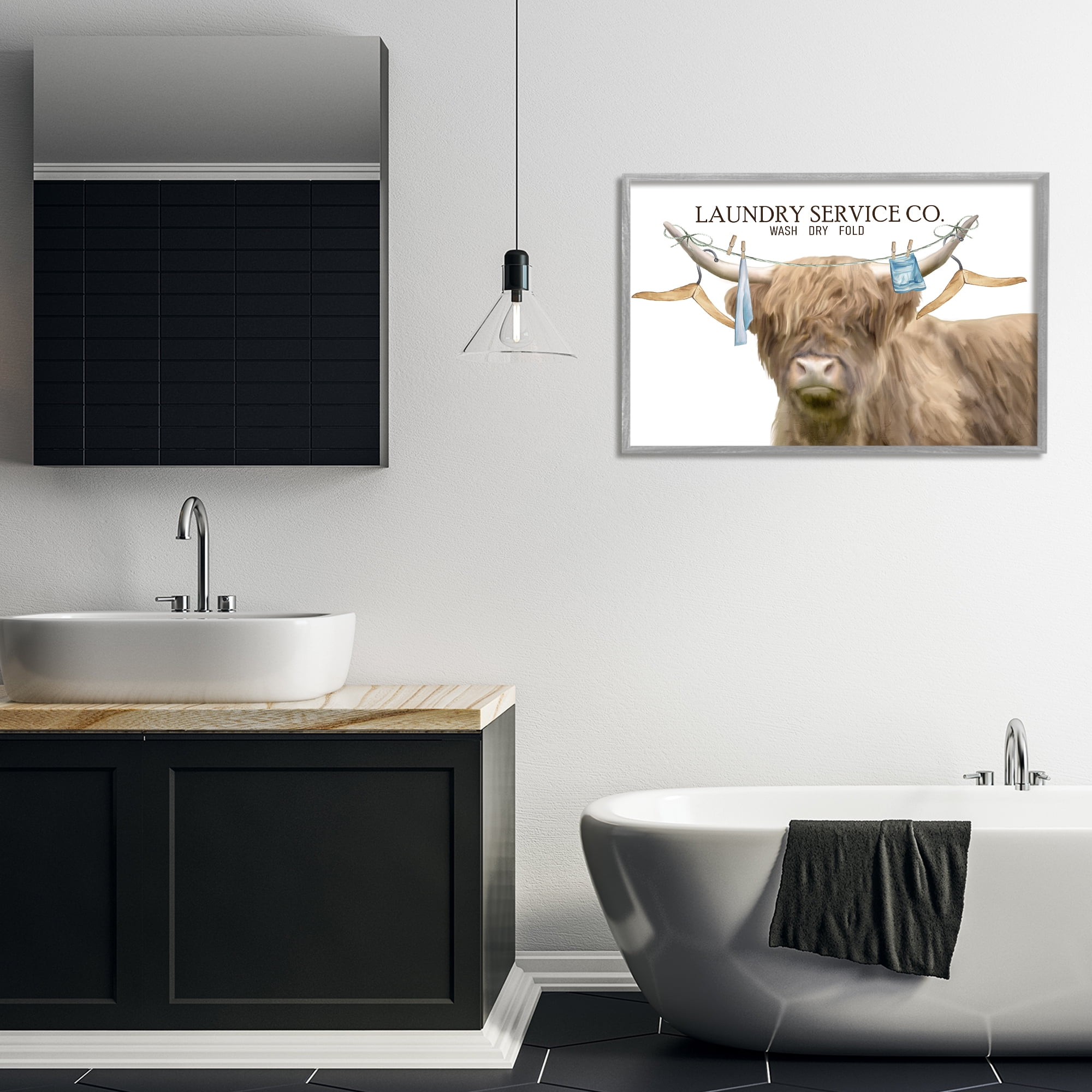 Laundry Service Cattle Gray Framed Giclee Art, design by Kim Allen