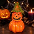 thumbnail image 2 of Mini Halloween Witch Hat Pumpkin Ornament Realistic Grinning Fake Foam Pumpkin Decor for Dining Table Fireplace Mantel Shelf Cabinet Holiday Fall Party Centerpiece, Halloween, Green, Style E, 2 of 7