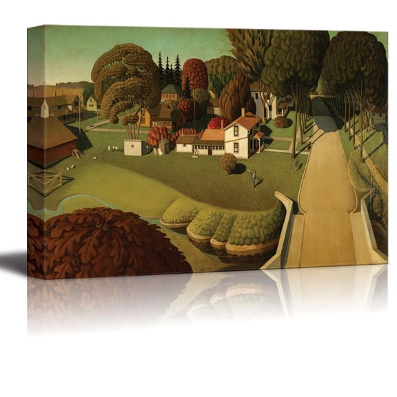 wall26 - The Birthplace of Herbert Hoover, West Branch, Iowa by Grant Wood - Canvas Print Wall Art Famous Painting Reproduction - 16" x 24"