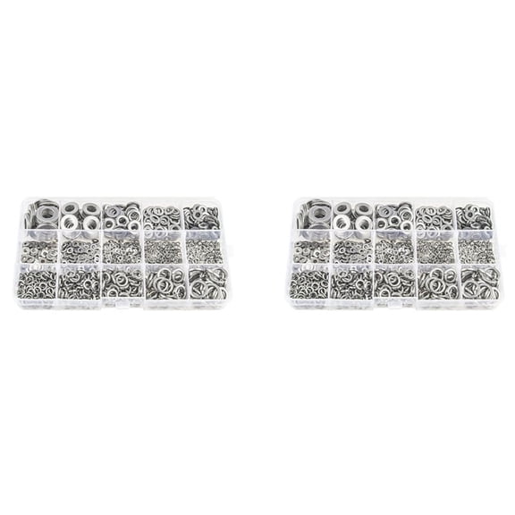304 Stainless Steel Flat Washer and Lock Washer Assortment Set(1400 Pieces, 8 Sizes) - M2 M2.5 M3 M5 M6 M8 M10