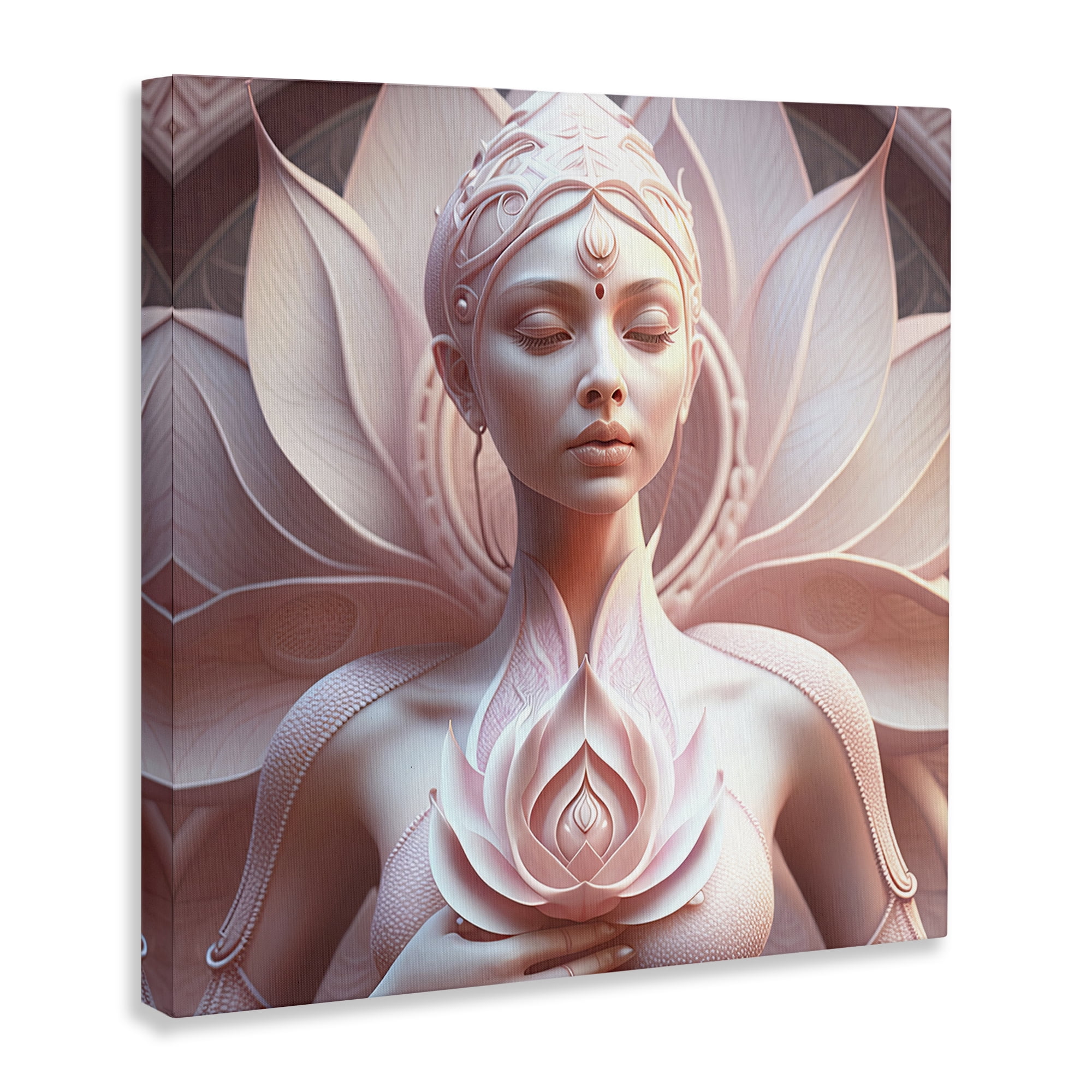 Stupell Industries Spiritual Lotus Woman Statue People Painting Wrapped Canvas Art Print Wall Art, 24 x 24