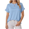 thumbnail image 6 of TTUHYWXI Womens Oversized T Shirts Crewneck Short Sleeve Summer Athletic Tees Shirt Loose Fit Y2K Tops (Light Blue, S), 6 of 7