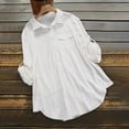 thumbnail image 2 of Npasoilc Tops for Women 2024 Trendy Cotton Linen Long Sleeve Button Down Turn Down Collar Curved Bottom Blouse Solid Color Casual Loose Shirts with Pockets, 2 of 4