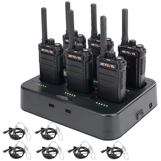 Walkie Talkie Retevis RB26 de largo alcance, paquete de 6 con cargador, 21 h