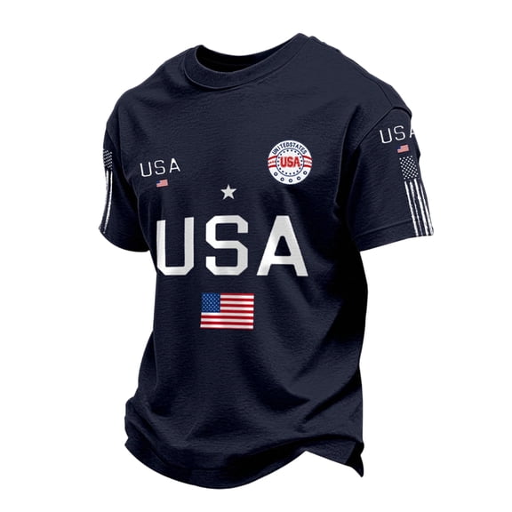 LNZGNM Men's America 250th Anniversary Shirts American Flag 1776-2026 Short Sleeve T-Shirts Stylish Star Stripes Graphic Patriotic Shirts Summer Tees,Blue XL