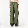 thumbnail image 2 of Daiosportswear Cargo Pants Women Baggy High Waisted Parachute with Pockets Wide Leg Y2K,Pants for Women Army Green L(L), 2 of 7