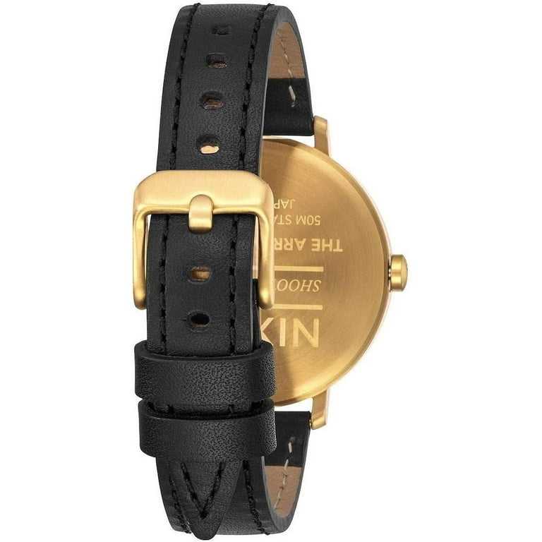Nixon Women's Arrow Quartz Watch, Gold Tone Dial, Black Leather