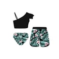 thumbnail image 2 of SiiRoh Girl's Bikini Tankini Swimsuit 3-Piece Tropical Print Swimming Bathing Suit for Pool Beach Black&Green Flower 12, 2 of 5