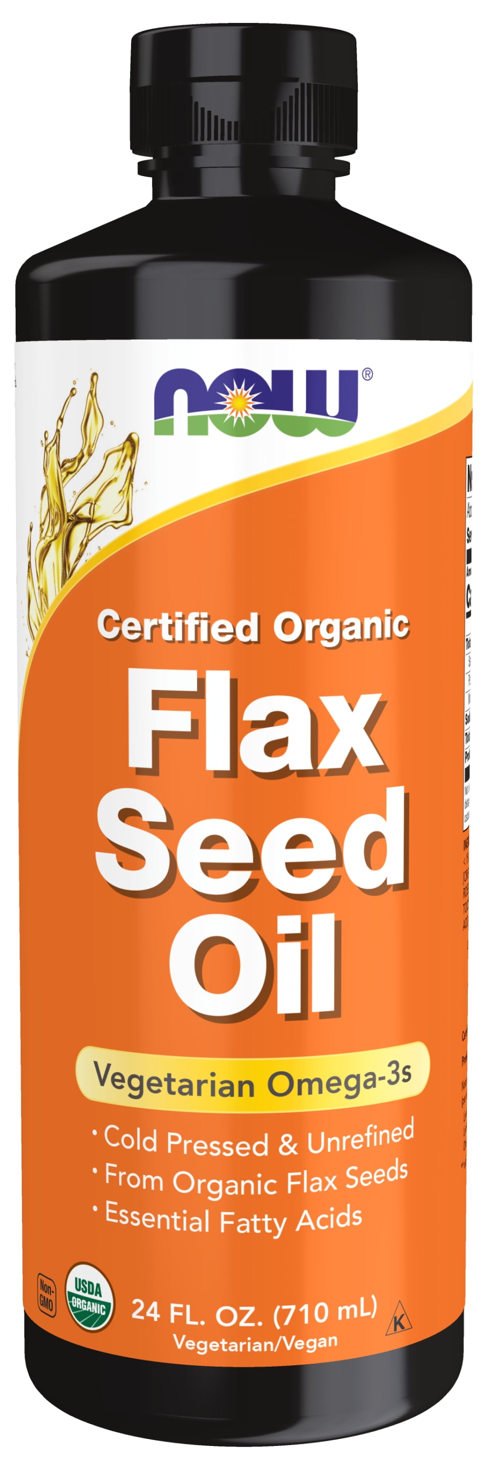NOW Supplements, Certified Organic Flax Seed Oil Liquid, Cold-Pressed and Unrefined, 24-Ounce