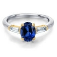thumbnail image 3 of Gem Stone King 925 Silver and 10K Yellow Gold Blue Created Sapphire and Lab Grown Diamond Engagement Ring for Women | 1.90 Cttw | Oval 8X6MM | Gemstone September Birthstone | Size 6, 3 of 6
