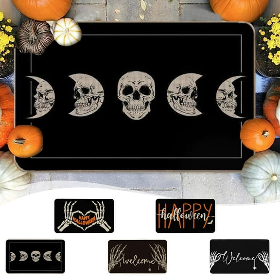 Floleo Happy Halloween Black Hand Bone Door Mat Front Door Mat Non Slip Rubber Backing,Skull Indoor Outdoor Entrance Mats,Halloween Home Decor Witchy Door Mat Outdoor Rug,15.75*23.6In